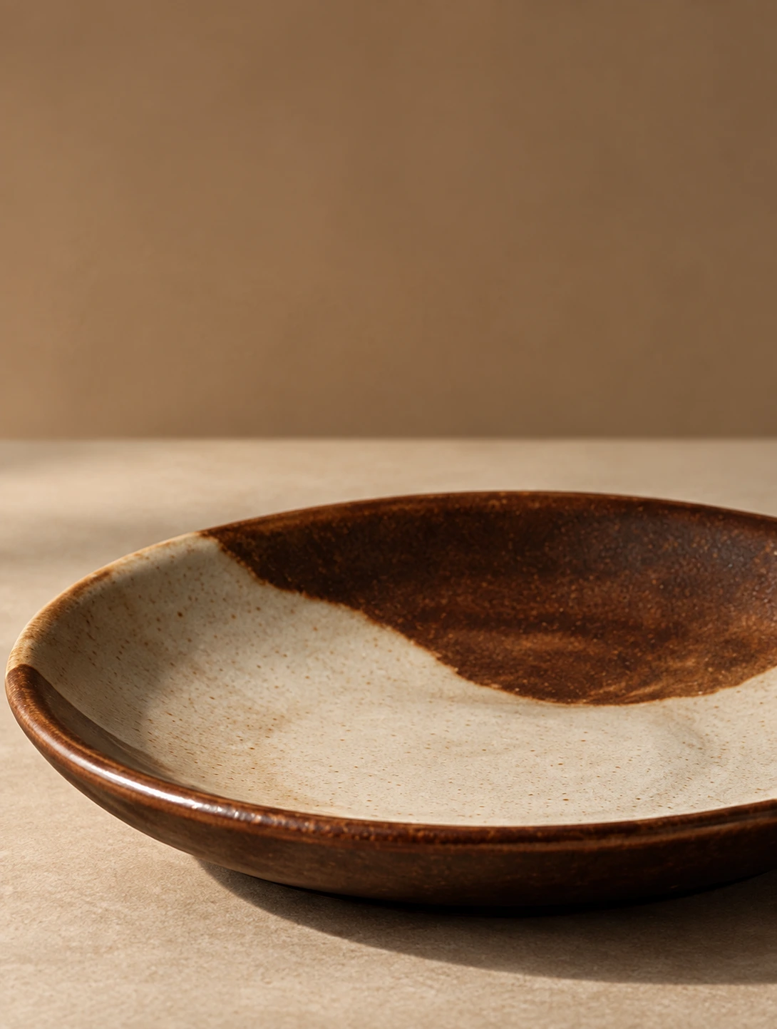 Shallow plate, in cream and brown glaze
